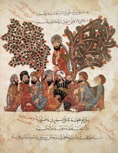 Ms Ar 5847 f.51, Al-Harith neemt afscheid van zijn metgezellen, uit Al Maqamat door Al Hariri, ca. 1240 door Yahya ibn Mahmud Al Wasiti